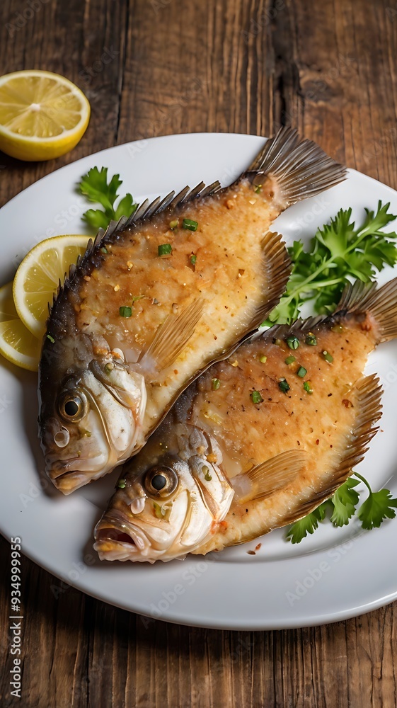 Delicious Fish dish with lemon and salad, Baked or fried salmon or tuna, seafood Healthy concept Delicious Fish dish with lemon and salad, Baked or fried salmon or tuna, seafood Healthy concept