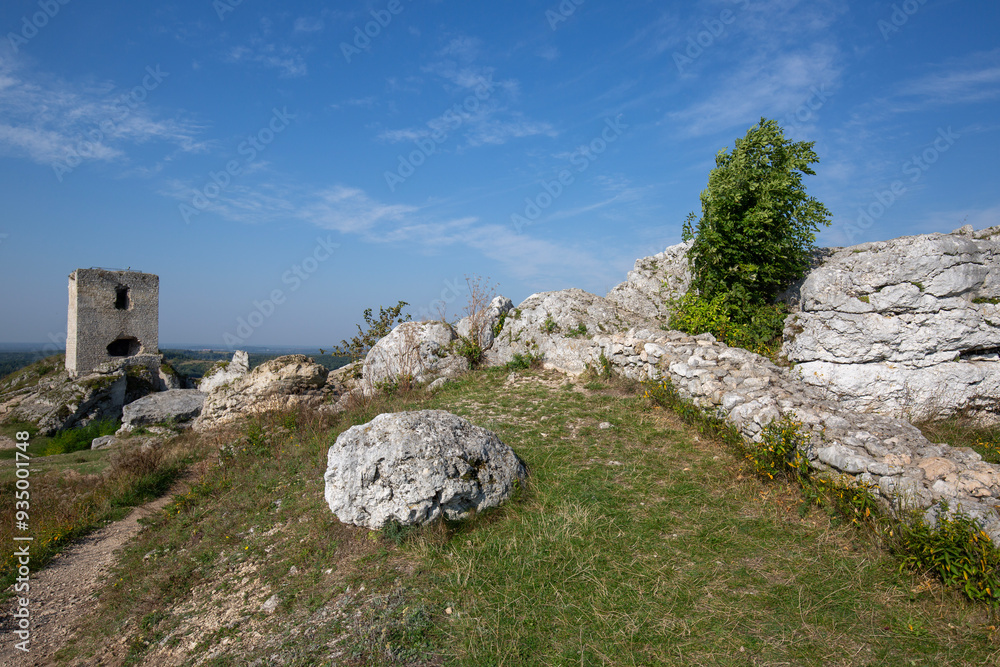 Olsztyn, Silesia, Poland - September 16, 2020: Ruins of medieval gothic Olsztyn Castle located on the Polish Jurassic Highland