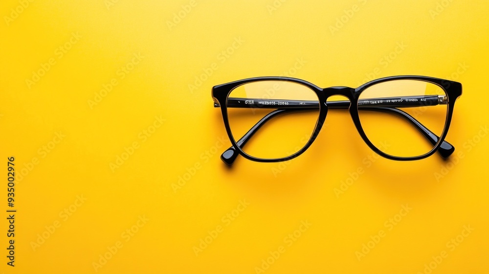 Black Eyeglasses on Yellow Background Black Eyeglasses on Yellow Background