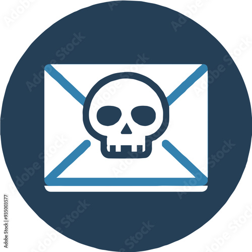 Email Icon with Skull Symbol Representing Danger on Blue Background
