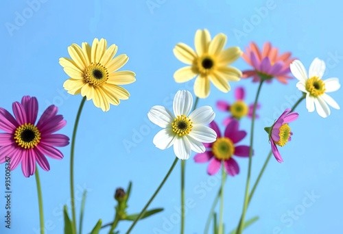 spring flowers on blue background