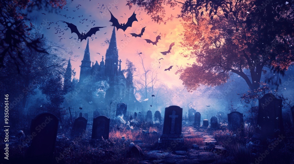 A Spooky Halloween Scary Graveyard Scene Bats Flying Tombstones Pumpkins Halloween Night Glowing Moon Scary Haunted Sky Background Illustration A Spooky Halloween Scary Graveyard Scene Bats Flying Tombstones Pumpkins Halloween Night Glowing Moon Scary Haunted Sky Background Illustration