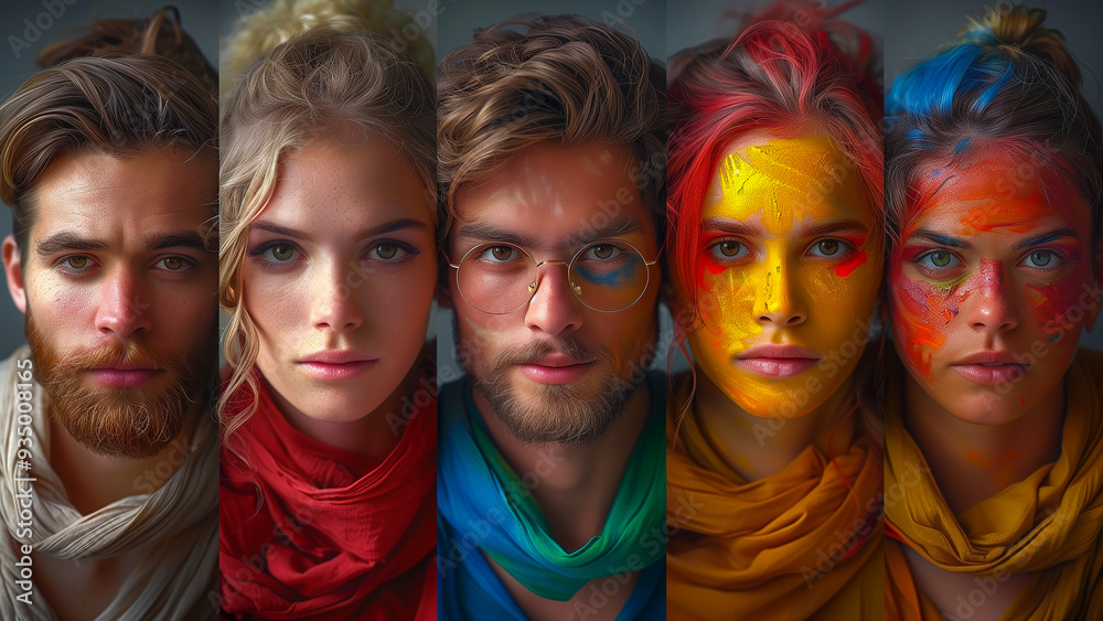 Portrait of a diverse group of people from different ethnic backgrounds, some with face paint designs. Symbolize multiculturalism or ethnic diversity. Portrait of a diverse group of people from different ethnic backgrounds, some with face paint designs. Symbolize multiculturalism or ethnic diversity.