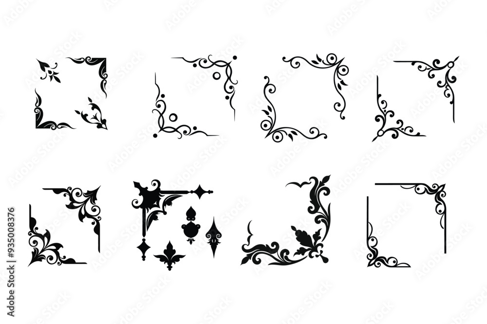 Obraz premium Elegant decorative corner silhouette vector.