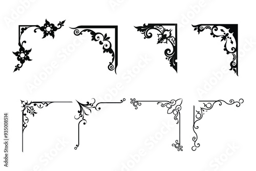 Elegant decorative corner silhouette vector.