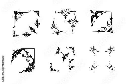 Elegant decorative corner silhouette vector.