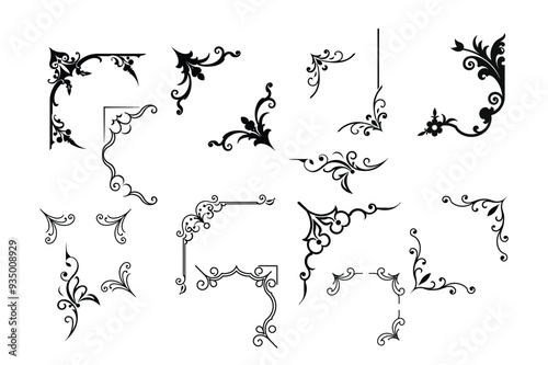 Elegant decorative corner silhouette vector.