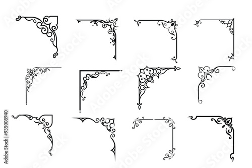 Elegant decorative corner silhouette vector.