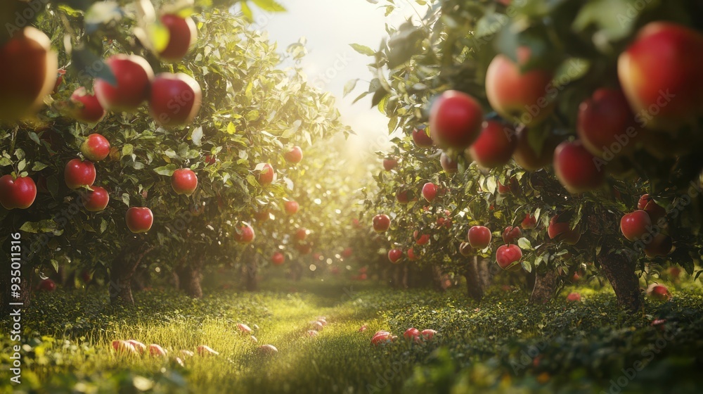 A vibrant apple orchard filled with ripe red apples hanging from trees, bathed in soft sunlight, representing harvest season and natural abundance.
A vibrant apple orchard filled with ripe red apples hanging from trees, bathed in soft sunlight, representing harvest season and natural abundance.