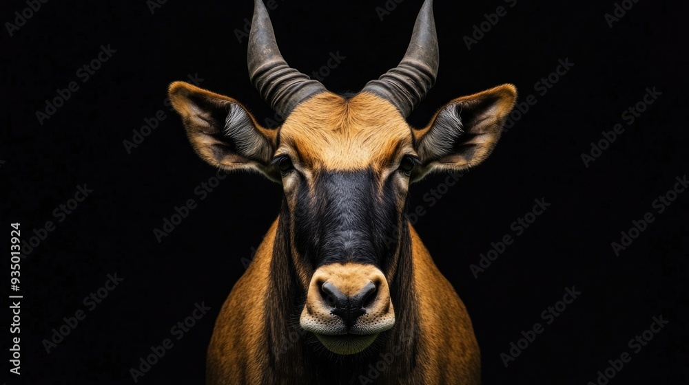 Close-up portrait of a Sitatunga with Horns Close-up portrait of a Sitatunga with Horns