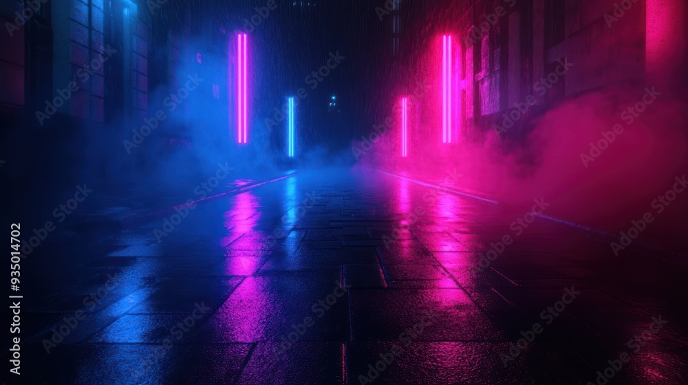 custom made wallpaper toronto digitalWet City Street Illuminated by Neon Lights