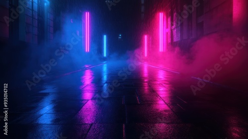 Wallpaper Mural Wet City Street Illuminated by Neon Lights Torontodigital.ca