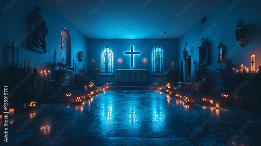 Obraz premium Cross niche Halloween decor with horror design and festive ambiance