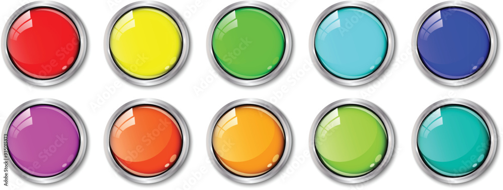 set of different color realistic glossy circle button art vector illustration.