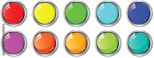 set of different color realistic glossy circle button art vector illustration.