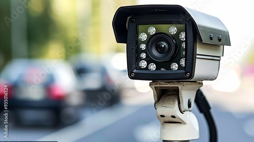 Security Camera Mounted on a Pole with Blurred Background