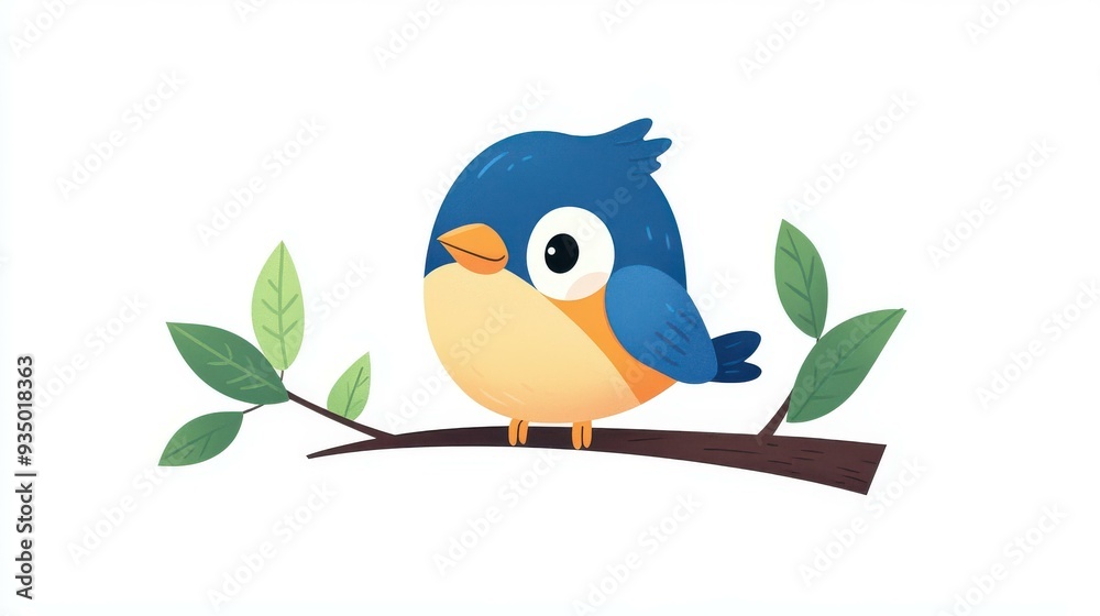 A vibrant cartoonstyle bird perched on a textured tree branch, showcasing natures charm in a modern flat illustration. A vibrant cartoonstyle bird perched on a textured tree branch, showcasing natures charm in a modern flat illustration.