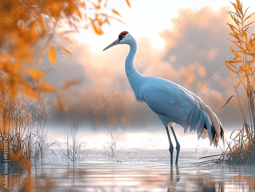 Endangered redcrowned crane in a protected wetland, symbolizing efforts to save species from extinction, wildlife conservation, species preservation photo