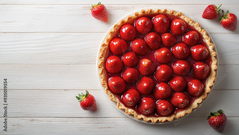 Cinematic photograph of a strawberry tart on a white wooden table. Created with Ai Cinematic photograph of a strawberry tart on a white wooden table. Created with Ai