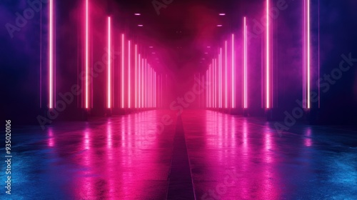 Wallpaper Mural Neon Pink Lights Reflecting on a Wet Floor in a Dark Alley Torontodigital.ca