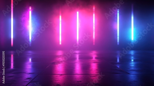 Wallpaper Mural Neon Lights Reflecting on a Wet Tile Floor Torontodigital.ca