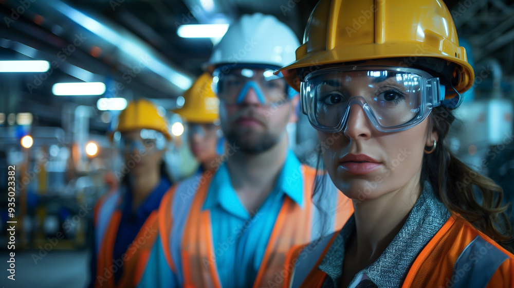 A team of dedicated workers wearing safety goggles and helmets, showcasing their commitment to safety and professionalism