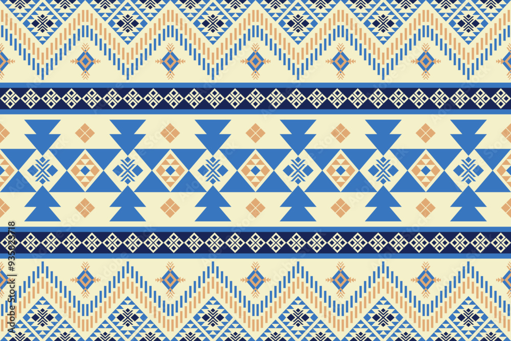 Blue Beige Color of Native American pattern, Navajo design. Native American ornament. Abstract geometric background traditional ethic for decoration, fabric, textile, fashion.