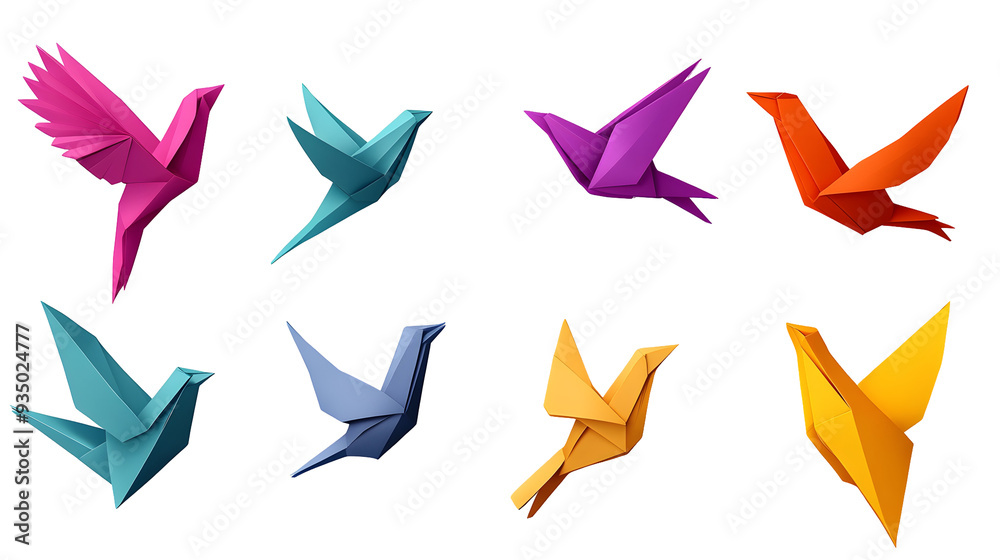 Set of origami birds isolated on a transparent background Set of origami birds isolated on a transparent background
