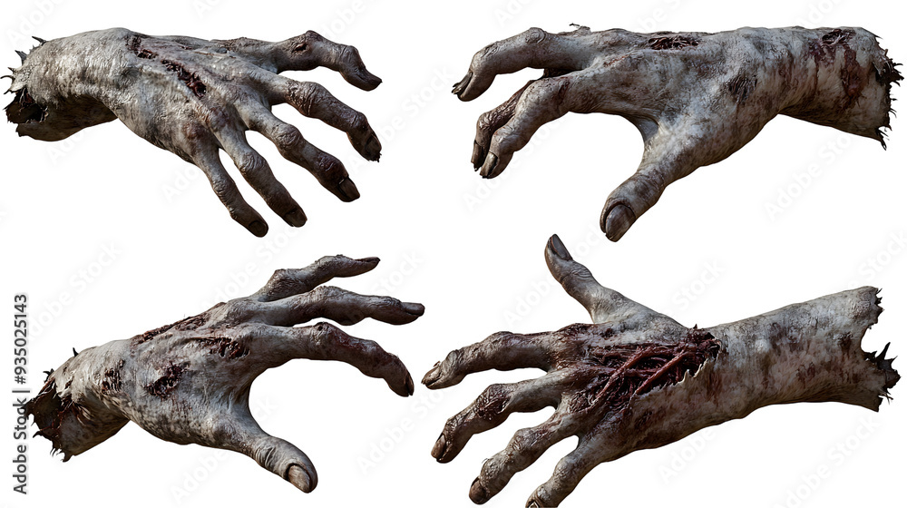 Fototapeta premium Set of zombie hands isolated on a transparent background