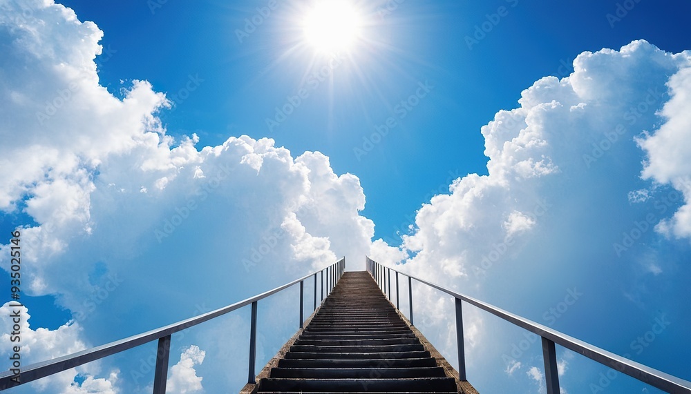 A stairway leading to the sky with the sun shining through the clouds 1