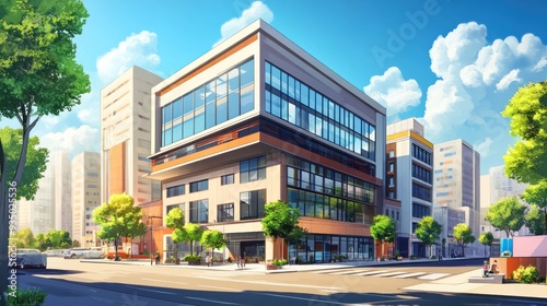 Modern Cityscape with Sunny Day