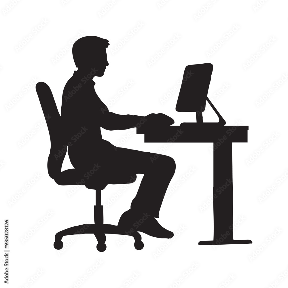 Silhouette of a person working on laptop vector icon Silhouette of a person working on laptop vector icon