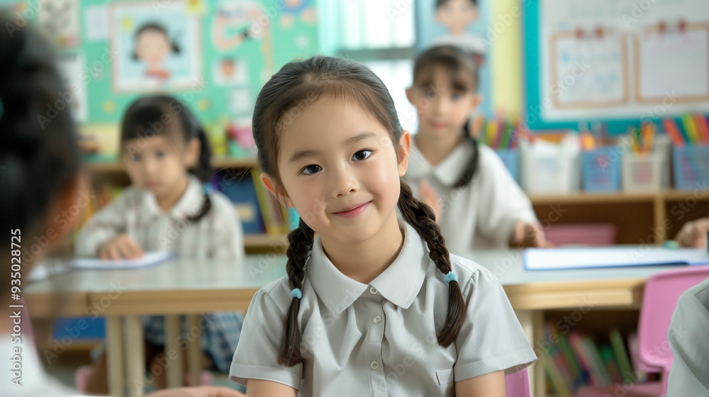 Asian kids students in a lively classroom Asian kids students in a lively classroom