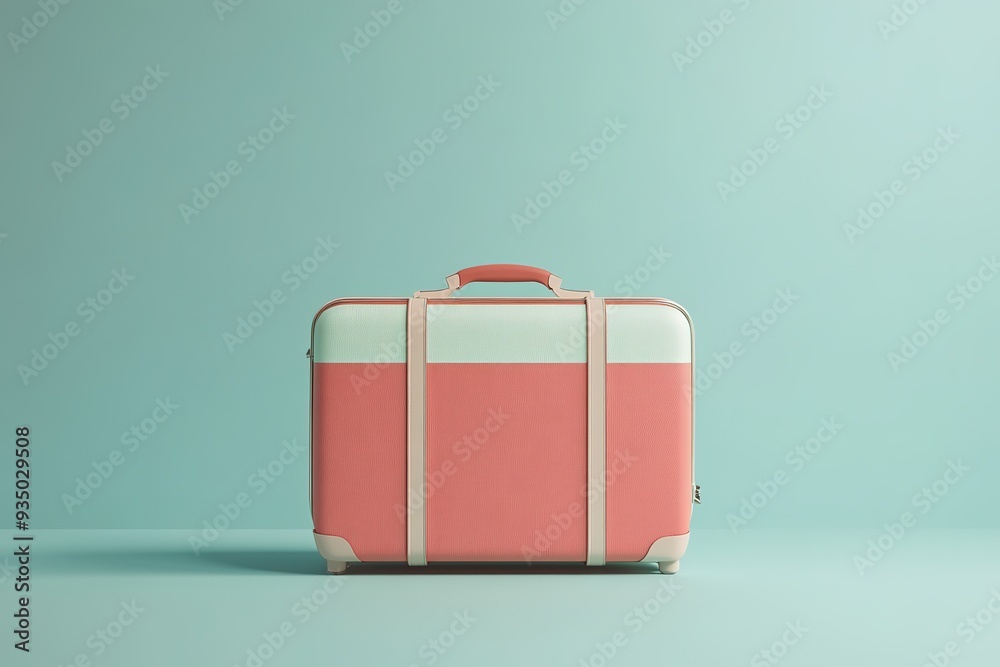 Pink suitcase against blue background with minimalistic style. Pink suitcase against blue background with minimalistic style.