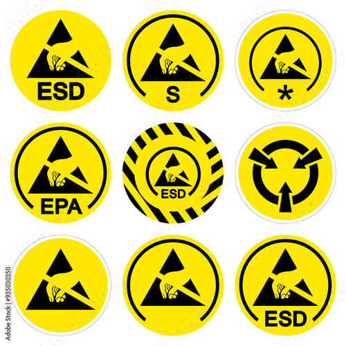Electrostatic Sensitive Device (ESD) Set Symbol Sign, Vector Illustration, Isolate On White Background Label .EPS10