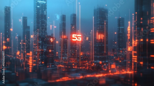 Futuristic Cityscape with 5G Network