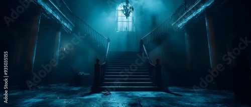 Haunted Mansion Video Game Level with Halloween Themed Traps and Photography Concept Featuring a Dark Atmospheric Corridor with Eerie Lighting Mysterious Shadows