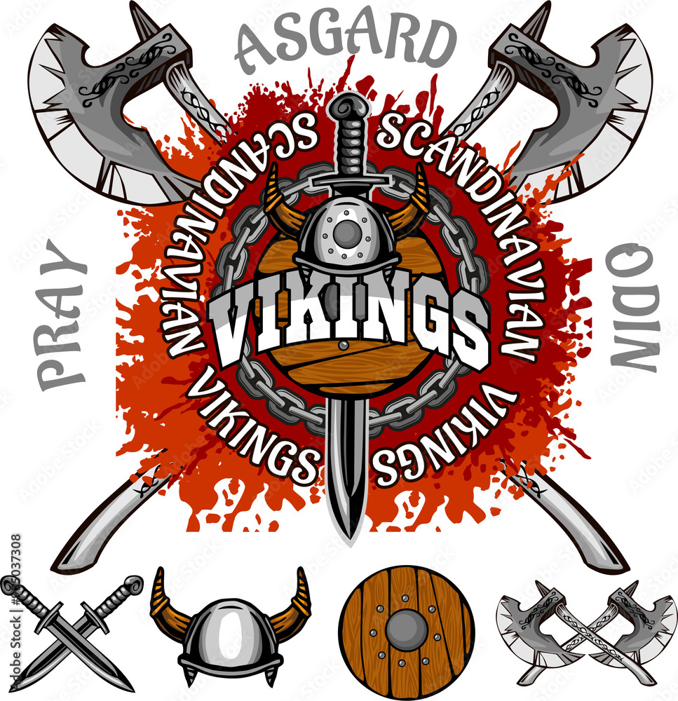Obraz premium Viking vector for tshirt streetwear design Handlettering text Vector Illustration, Typography,Graffiti, poster, on white backgroun