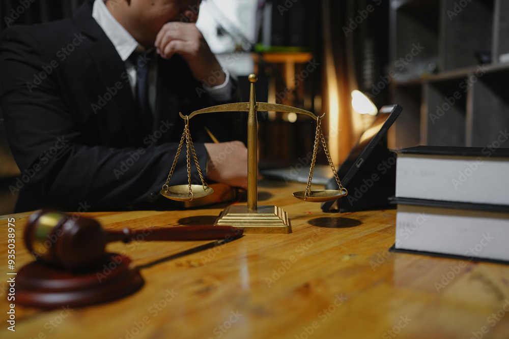 Male lawyer sitting and working, solving problems and work related to the legal work of lawyers. Male lawyer sitting and working, solving problems and work related to the legal work of lawyers.