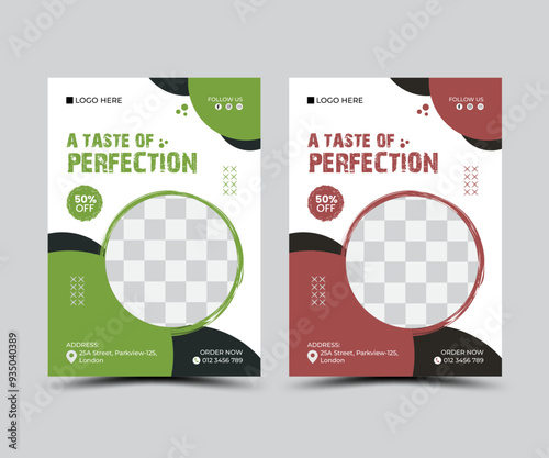 Abstract shape food flyer design template made with multiple color