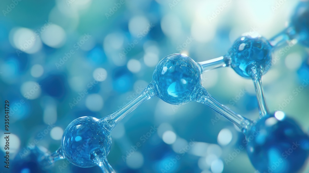 Macro view of transparent blue science molecules model isolated blurred background Macro view of transparent blue science molecules model isolated blurred background