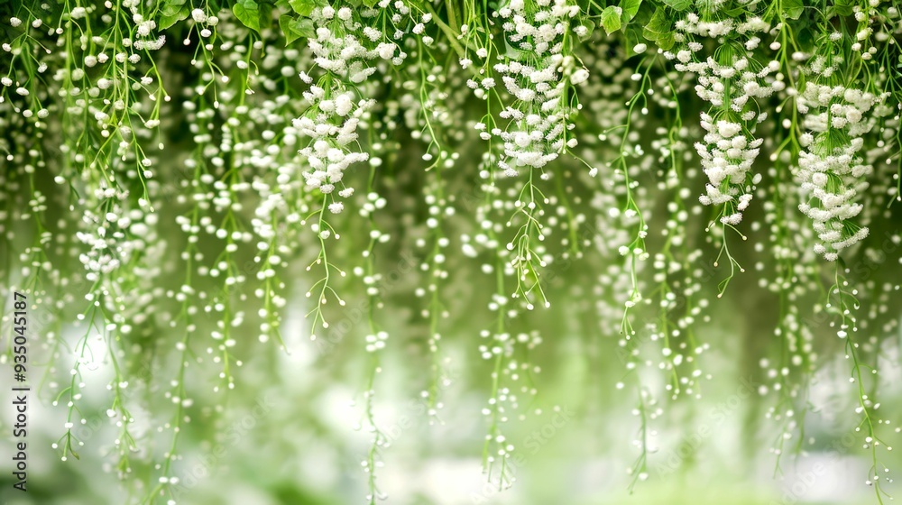 Fototapeta premium Delicate White Flowers Hanging From Green Stems