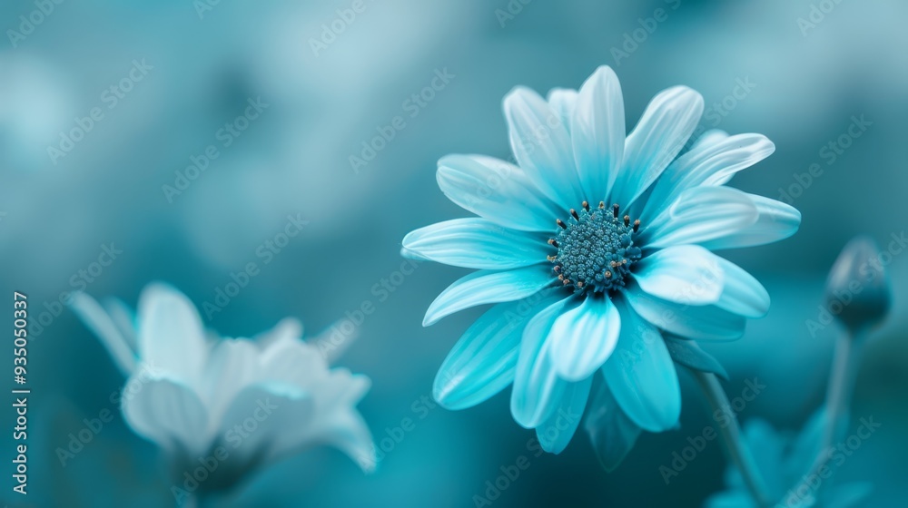 A near view of a blue blossom against a softly blurred backdrop of flowers