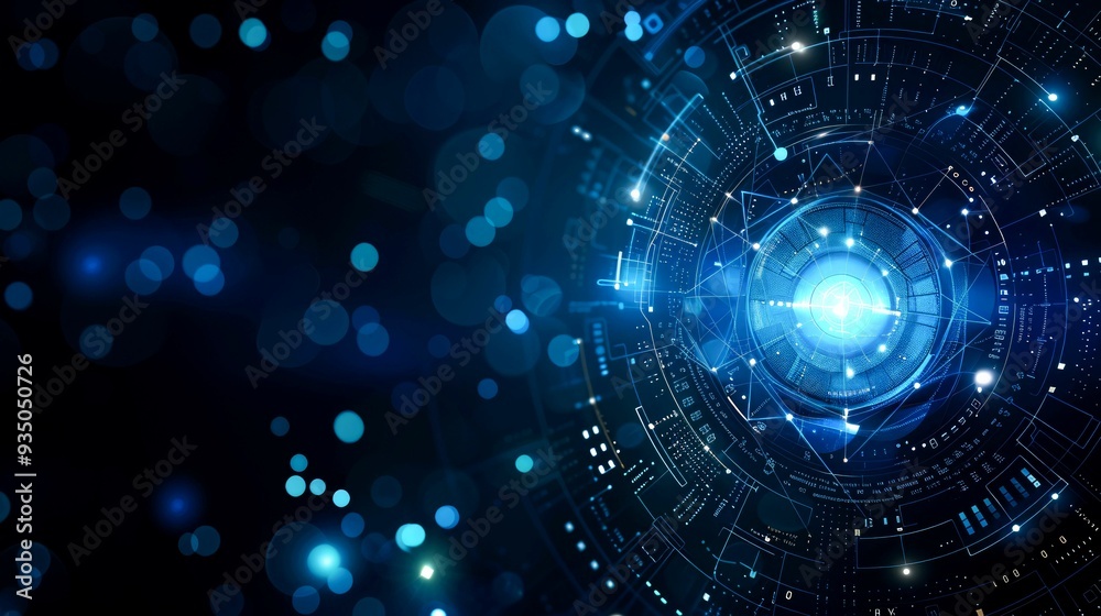 Obraz premium Abstract Digital Interface with Blue Glowing Lines and Bokeh