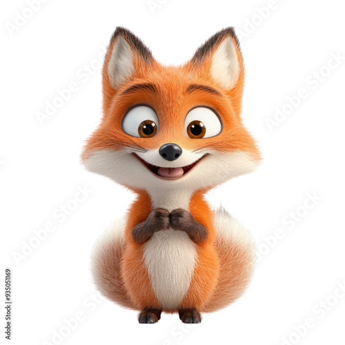 A cute and cheerful cartoon fox with bright eyes and a fluffy tail, perfect for children's illustrations or playful designs.
