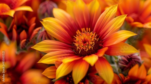  A tight shot of an array of flowers, dominated by orange and yellow blooms in their heart