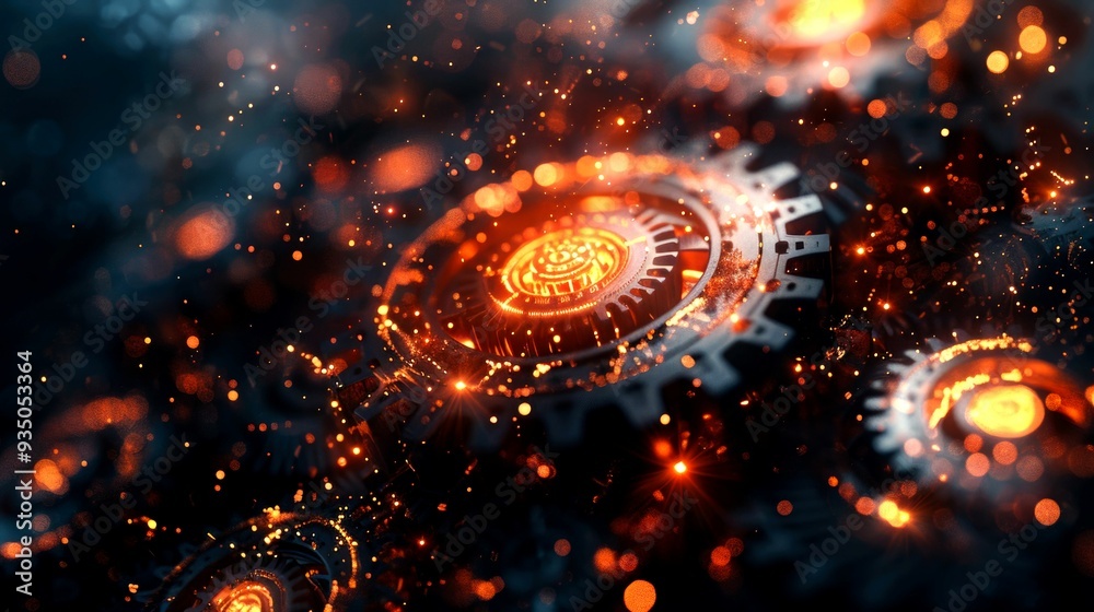Obraz premium Glowing Metal Cogs and Sparks
