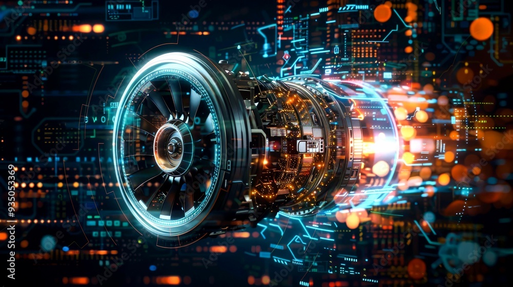 Futuristic Turbine Engine with Digital Interface Futuristic Turbine Engine with Digital Interface