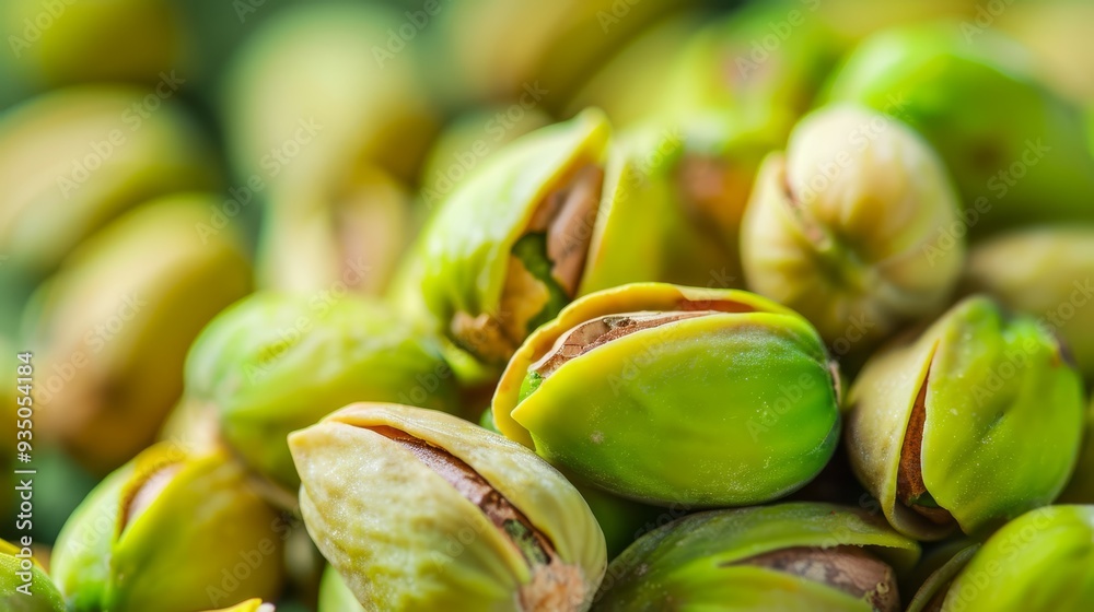 A tight shot of several pistachio sprouts, with a hazy background of more pistachio sprouts A tight shot of several pistachio sprouts, with a hazy background of more pistachio sprouts