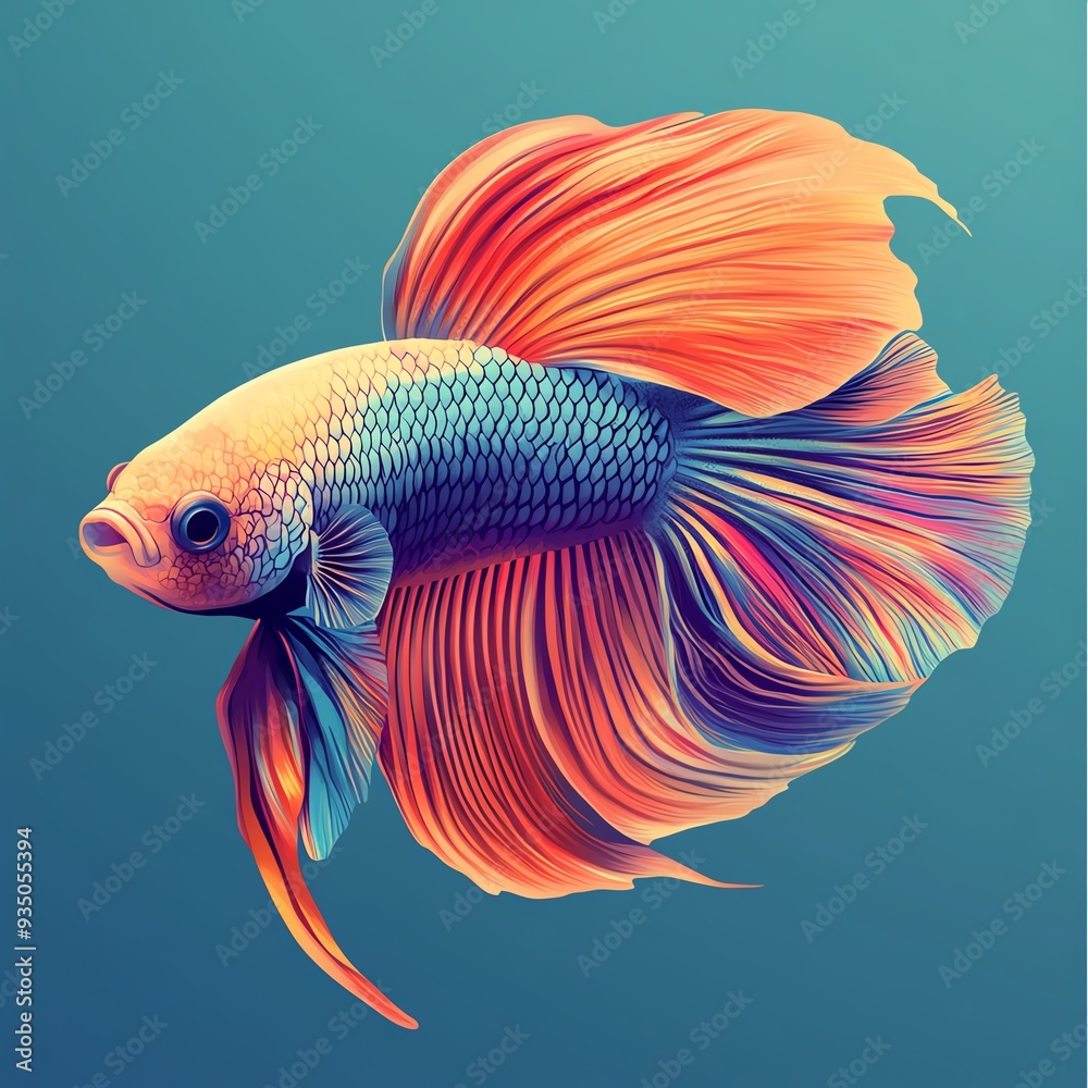 Betta fish, dynamic swimming motion, flat design illustration Betta fish, dynamic swimming motion, flat design illustration